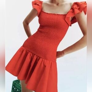 Zara Women's Bright Red Ruffled Coquette Sexy‎ Dress Sz M Cocktail Party Dress